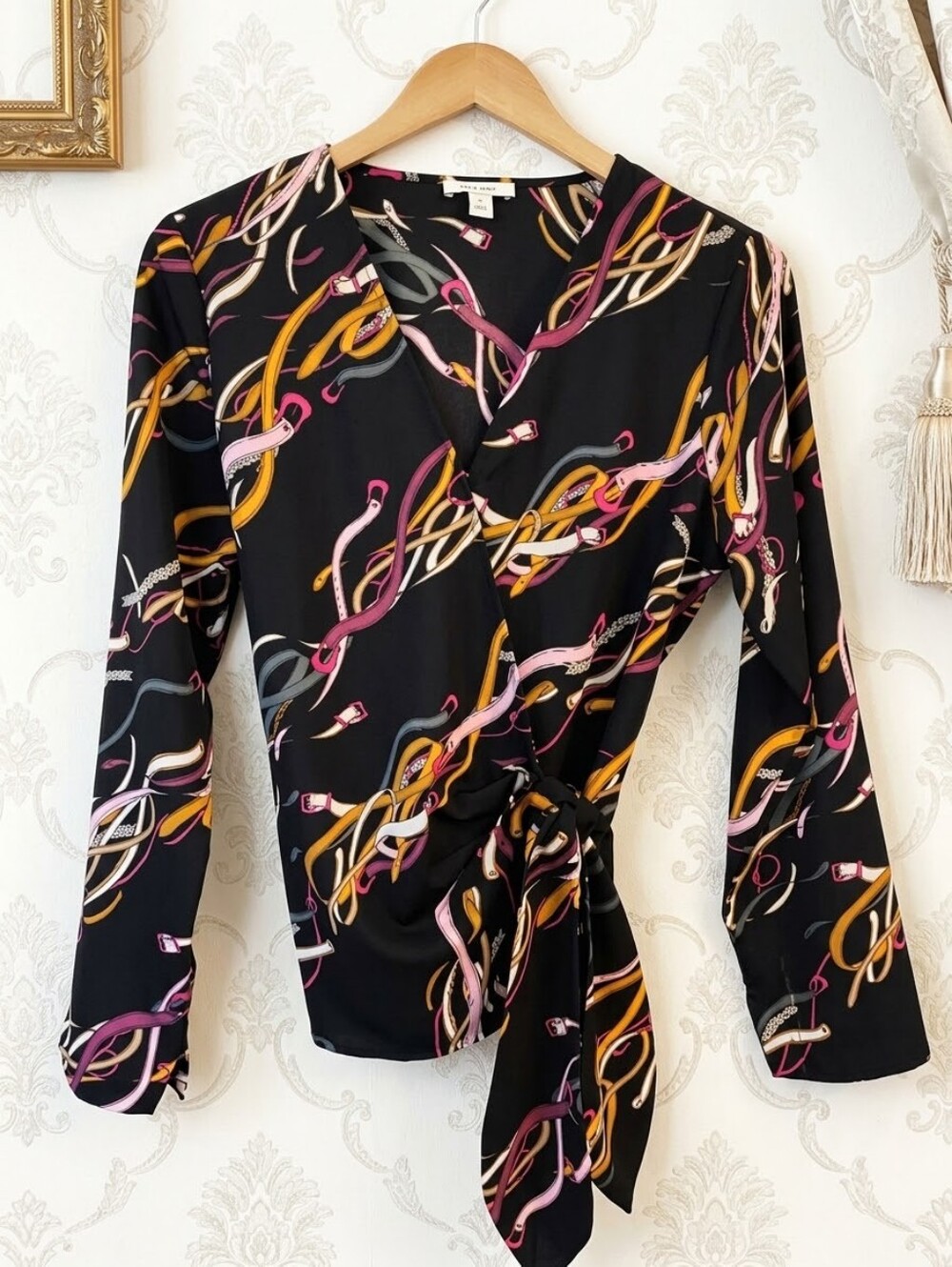 Nine West Abstract Print Wrap Tie Blouse Size Medium